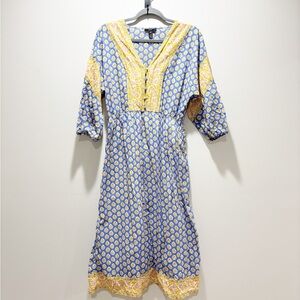 J. Crew Blue Provincial Print Midi Lined Cotton Dress Size XS